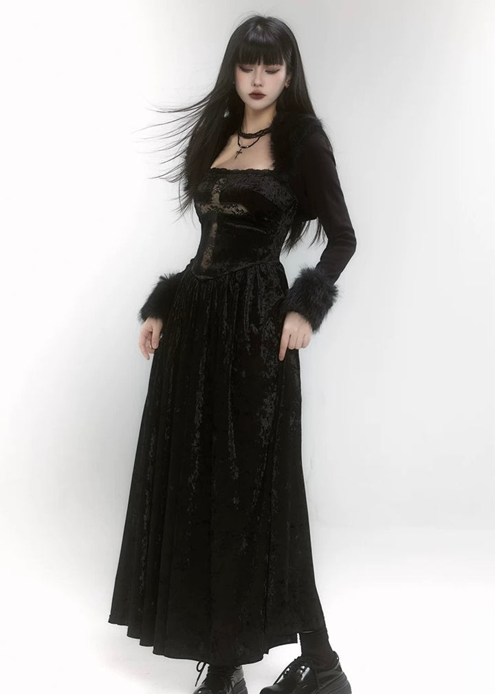 gothic cross dress &amp;amp; short fur jacket / LG1185_e4r