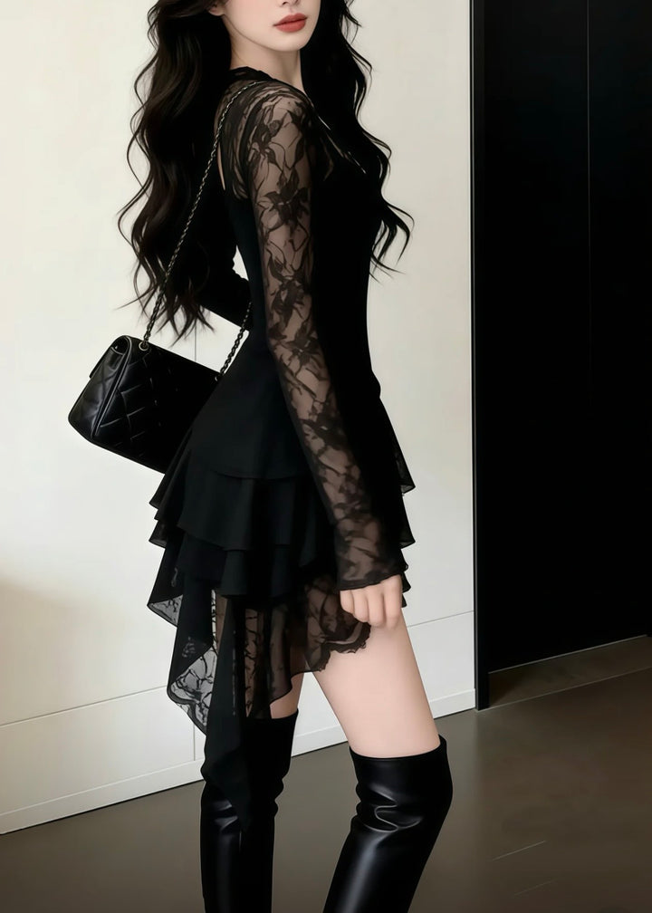 LACE GOTHIC DRAPE MINI DRESS / LG1606