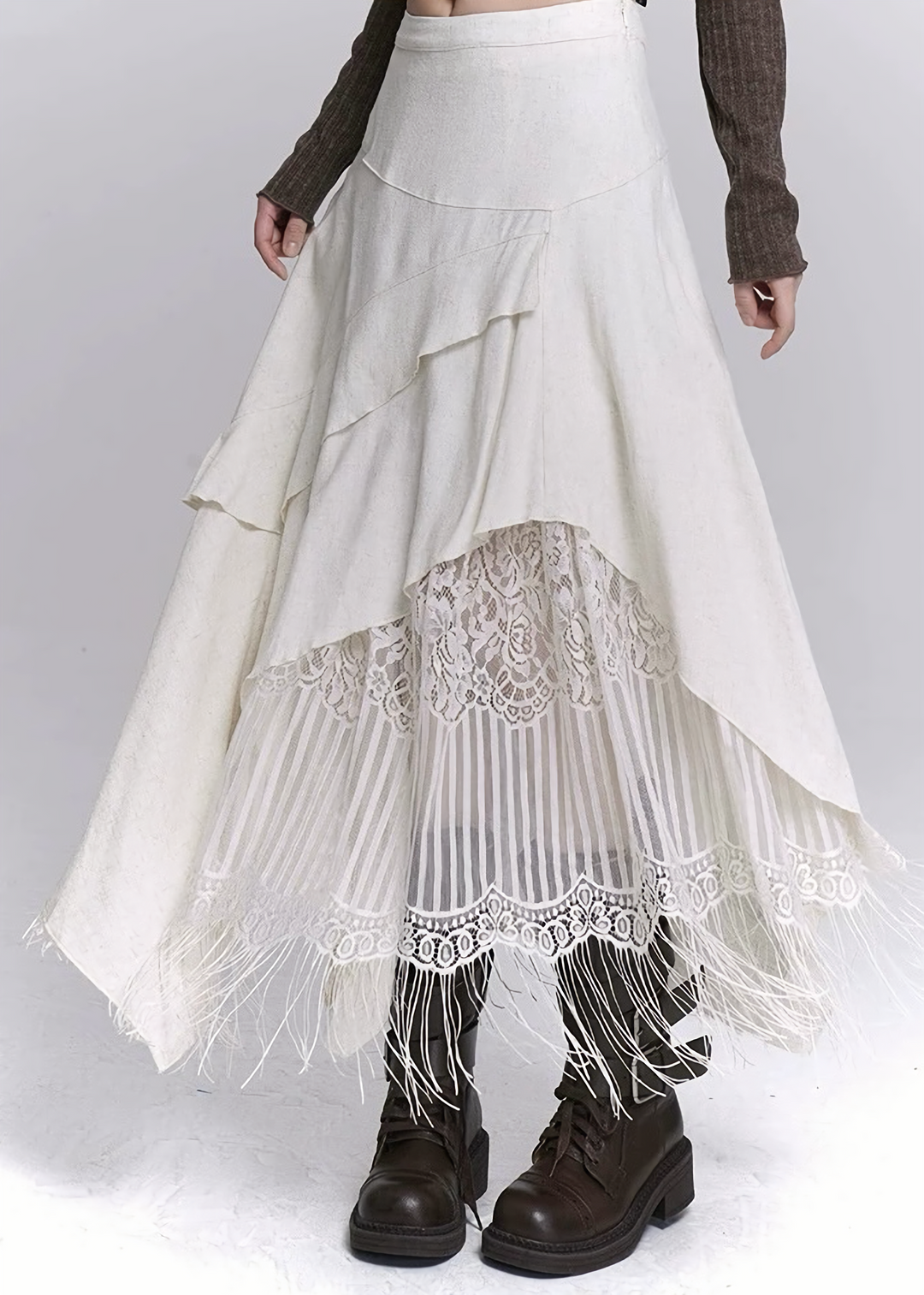 IRREGULAR LAYERED LACE FRINGE SKIRT / LG1526