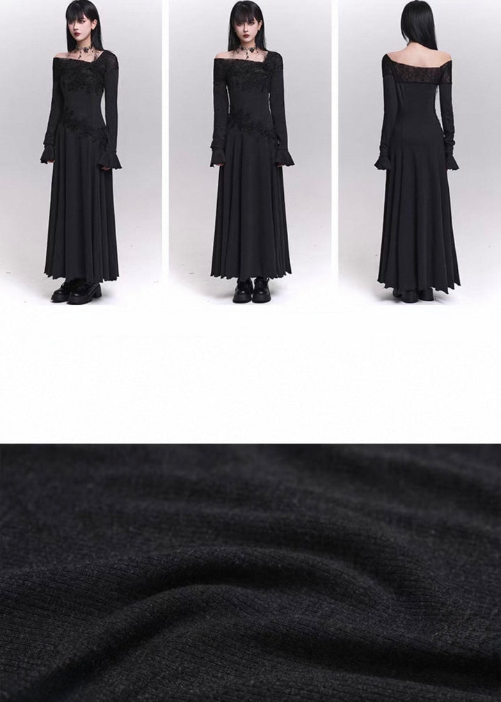 LACE ACCENT OFF-SHOULDER MAXI DRESS / LG1460