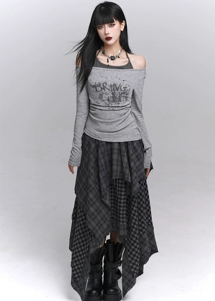 Layered Halter Neck Print Top / lg1357