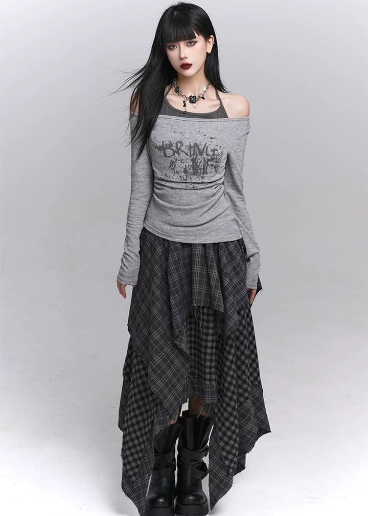 Layered Halter Neck Print Top / lg1357