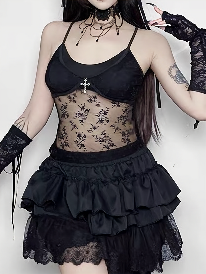 GOTHIC CROSS MESH CAMISOLE / LG1635