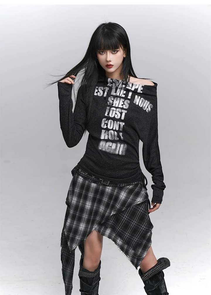 One Shoulder Print Gather Top / lg1368