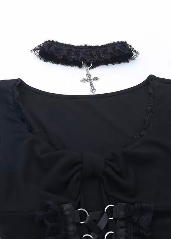 GOTHIC RIBBON CORSET LONG SLEEVE TOP / LG1676