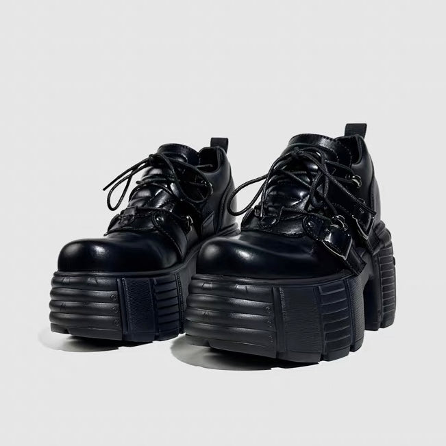 DARK BUCKLE PLATFORM LACE-UP SHOES / V1189