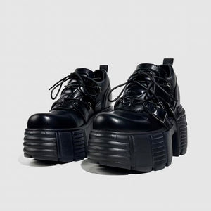 DARK BUCKLE PLATFORM LACE-UP SHOES / V1189