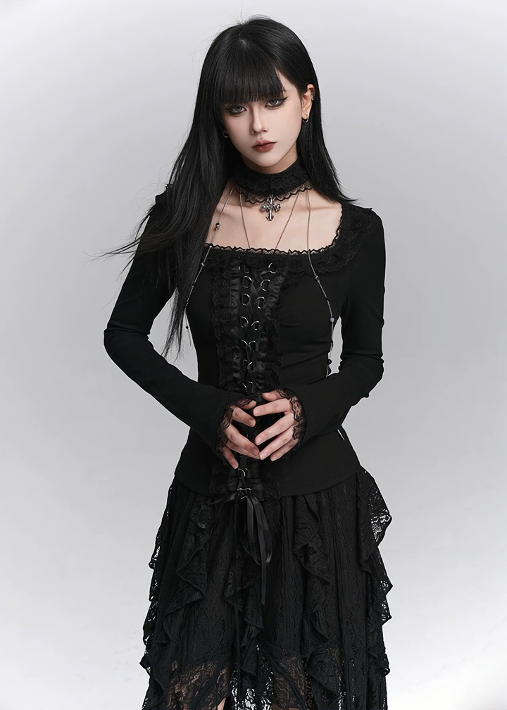 GOTHIC LACE ASYMMETRY DRESS SET
