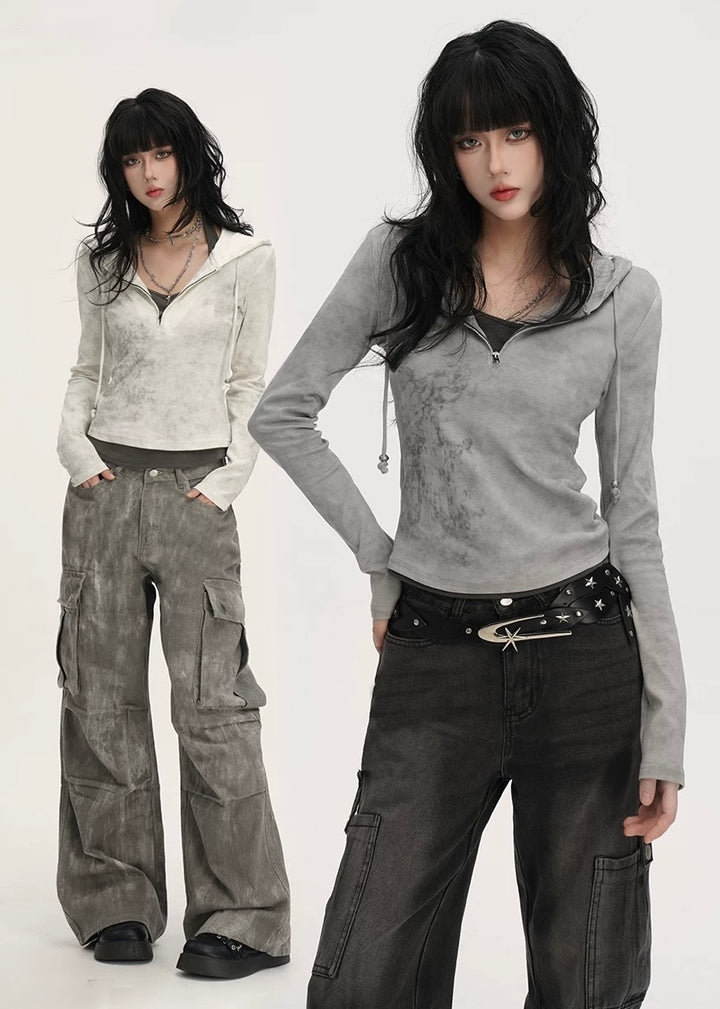 FAKE LAYERED ZIP HOODIE / LG1382