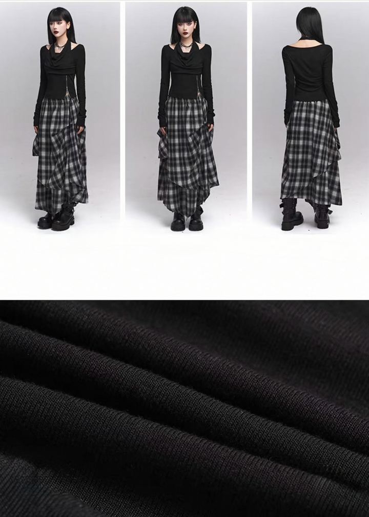 Asymmetry Cutout Drape Top / lg1329