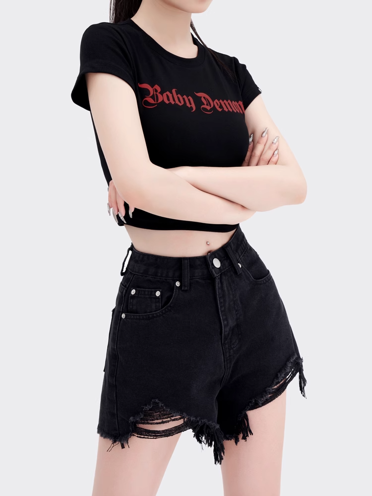 Distressed high waist short denim/vo1122