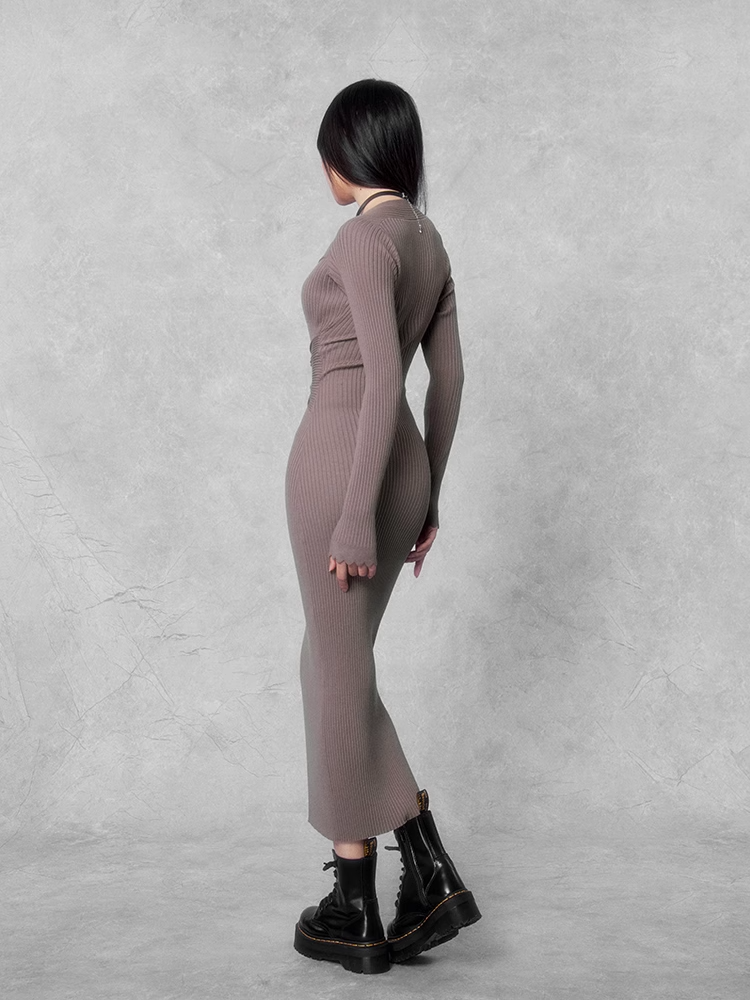 slim rib knit dress/vo1110