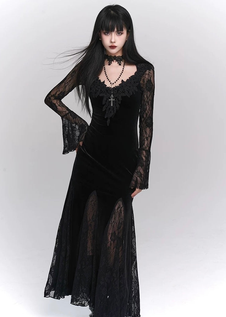 [Same day delivery] black velvet long dress / LG1177 