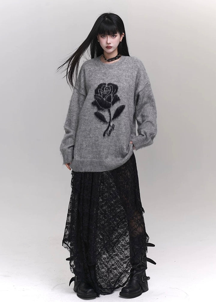 【당일 배송】dark girly-rose sweater/LG1153 