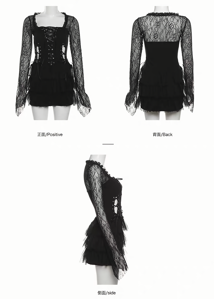 GOTHIC LACE-UP TULLE MINI DRESS / LG1634