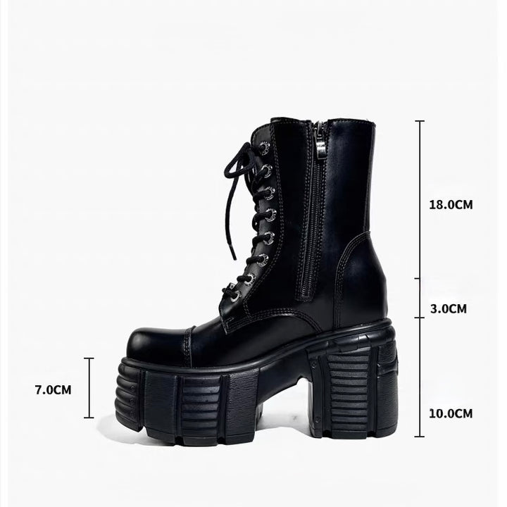 DARK CHUNKY PLATFORM LACE-UP BOOTS / V1187