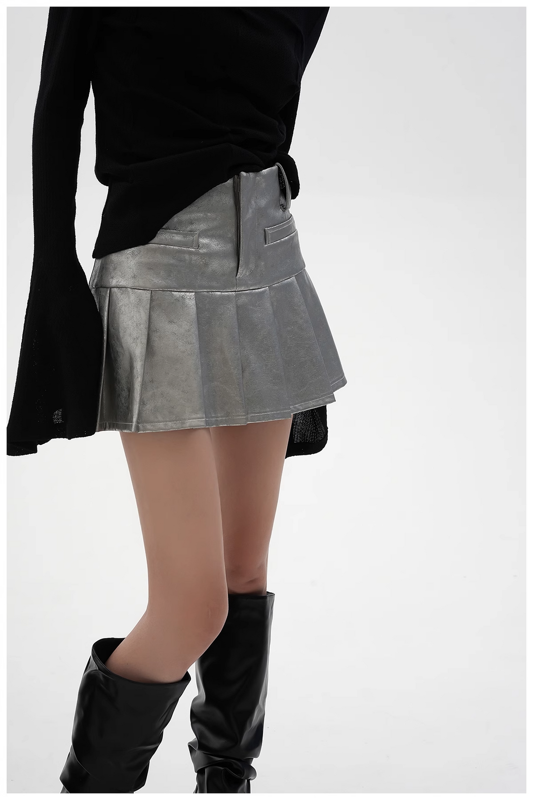 pu leather pleated skirt/sr1103