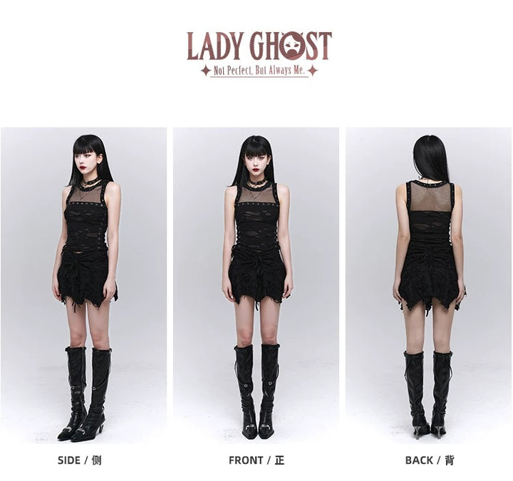 lace up crock top / LG1171 &amp;amp; gothic black hole short skirt / LG1172 