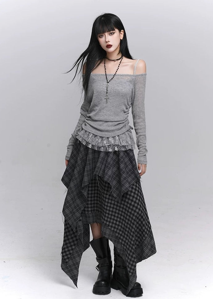 Lace Layered Sheer Knit Top / LG1359