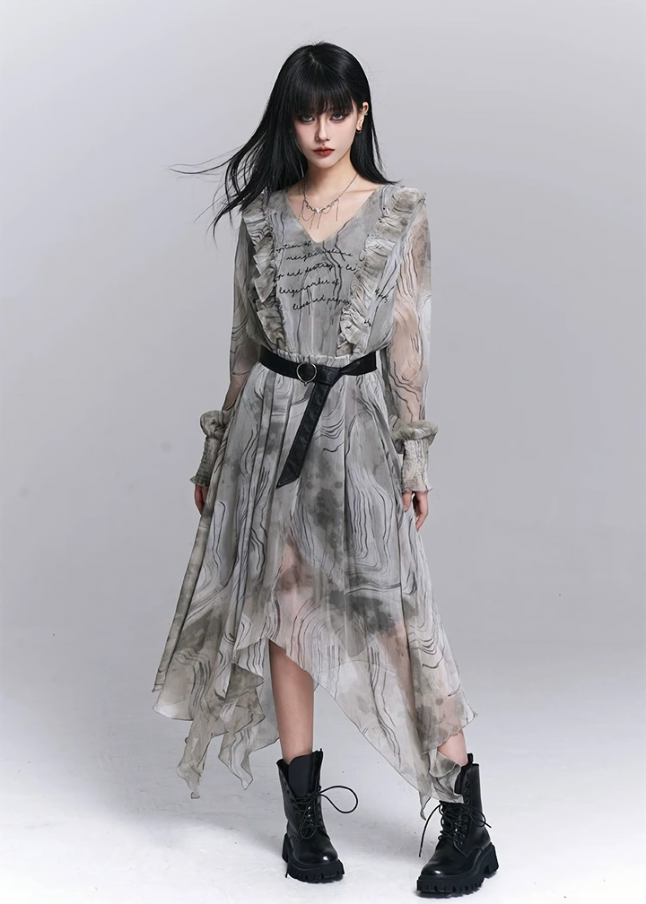 SHEER MARBLE FLOW DRESS / LG1544