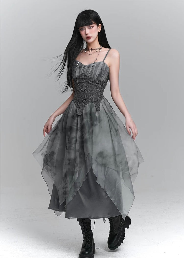 dark ruffle suspender dress / LG1231 