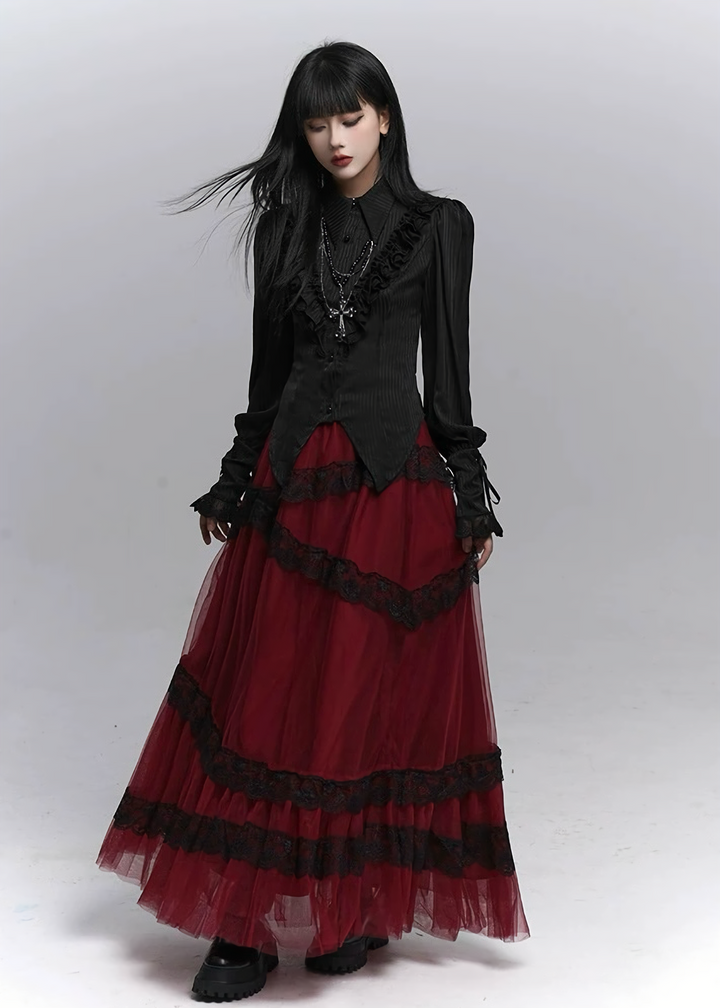 Gothic Ruffle Pintuck Shirt / lg1353