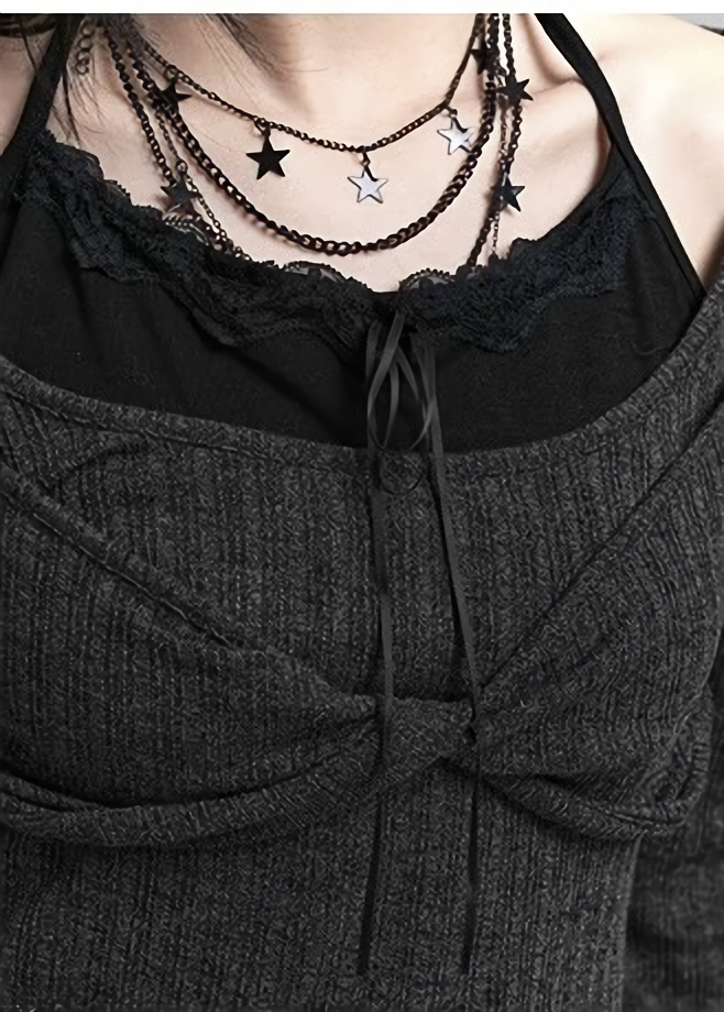 Twist Detail Rib Knit Top / lg1370