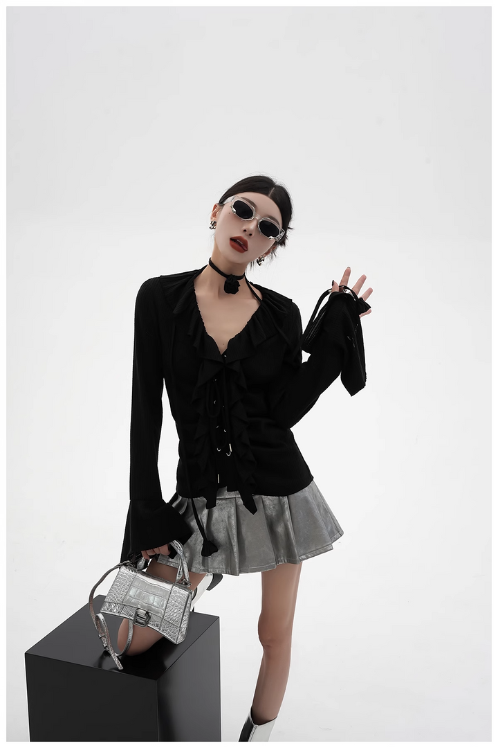 pu leather pleated skirt/sr1103