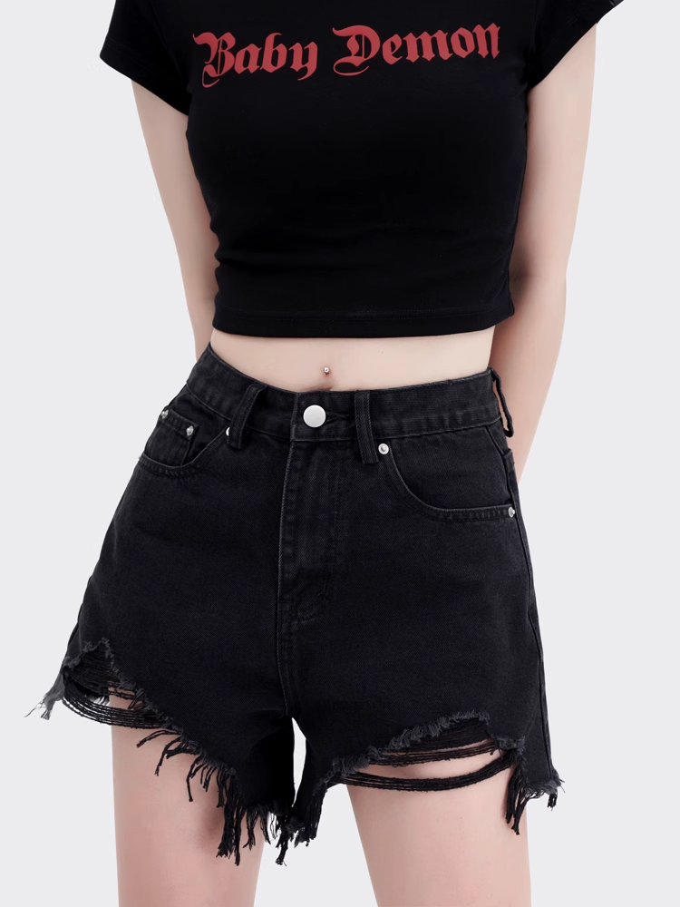 Distressed high waist short denim/vo1122