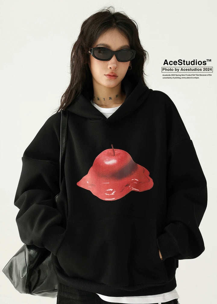 apple print hooded pullover / AS1174