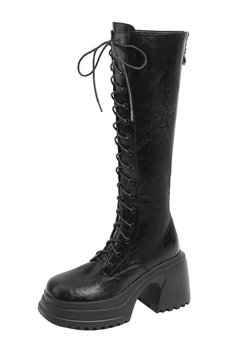 Lace-up platform long boots / v1133