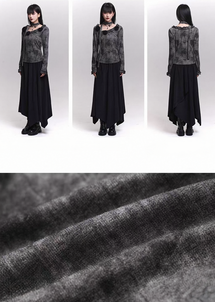 ROSE SCARF DYED LONG SLEEVE TOP &amp;amp; SKIRT / LG1477