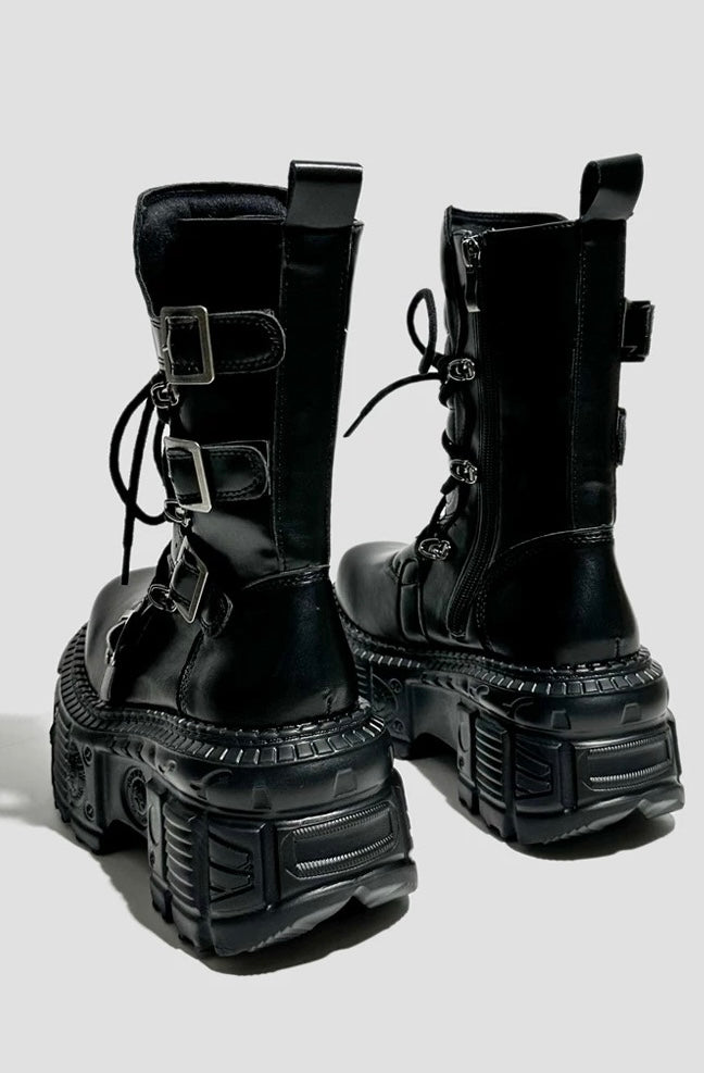 heavy metal punk waffle mid boots / v1105