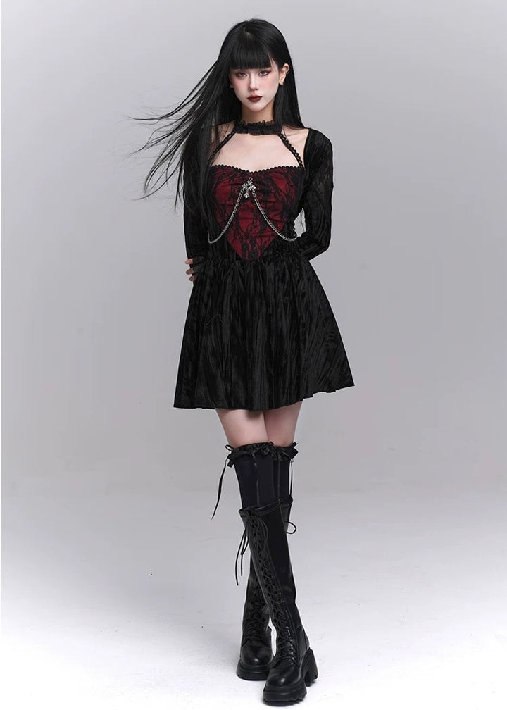 gothic frill velvet dress / LG1217