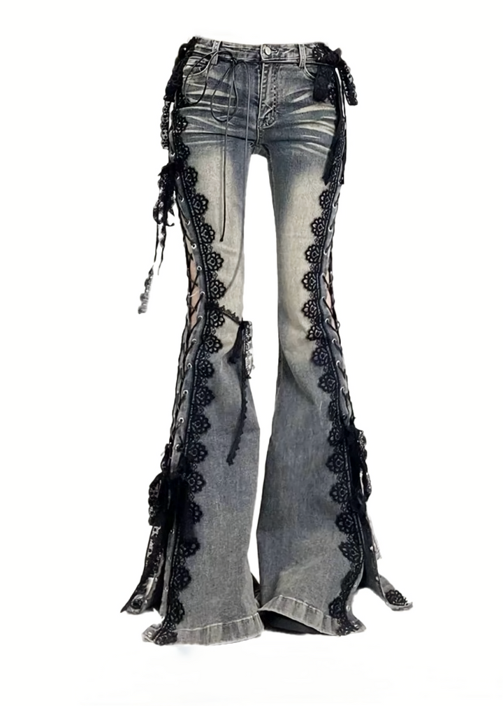 LACE-UP LACE FLARE DENIM / LG1482