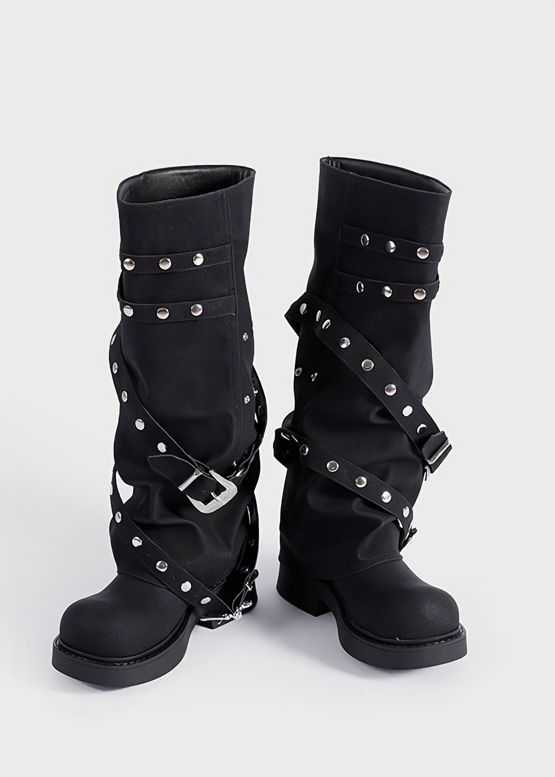 biker rivet long boots / v1122