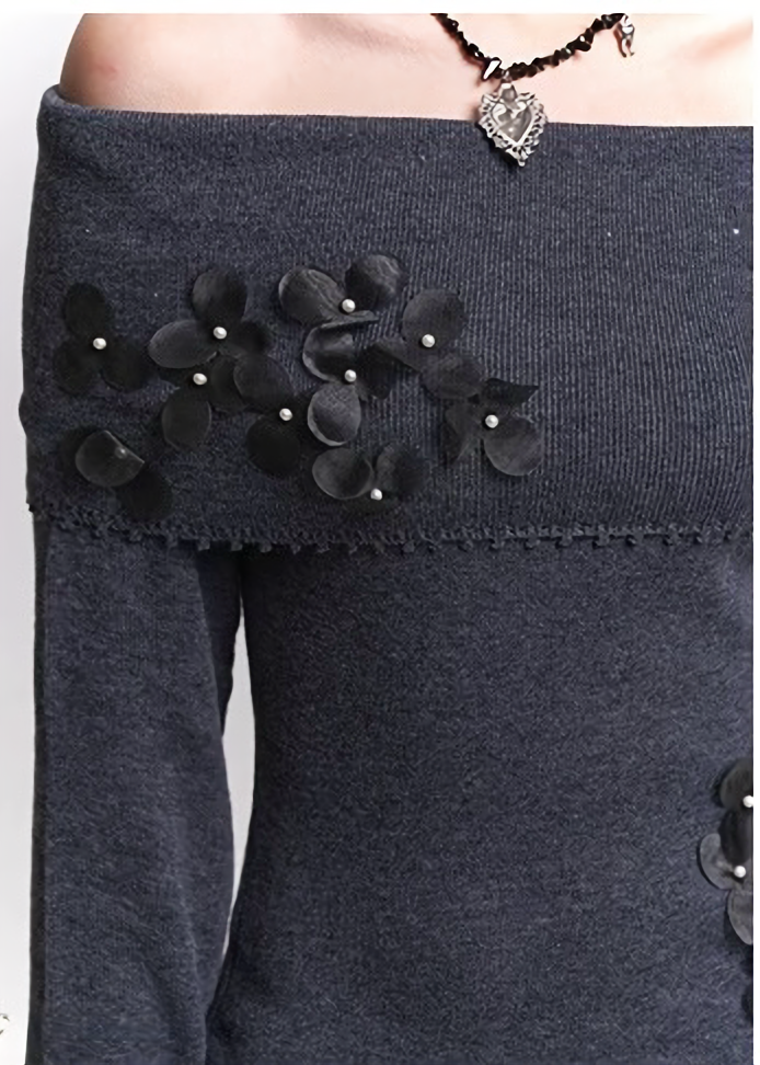 OFF-SHOULDER PETAL-APPLIQUÉ LONG ONE-PIECE / LG1459