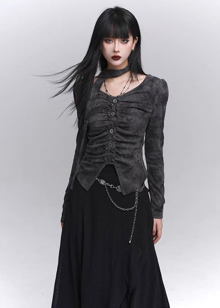 Asymmetry Ruched Gothic Top / lg1345_e4r