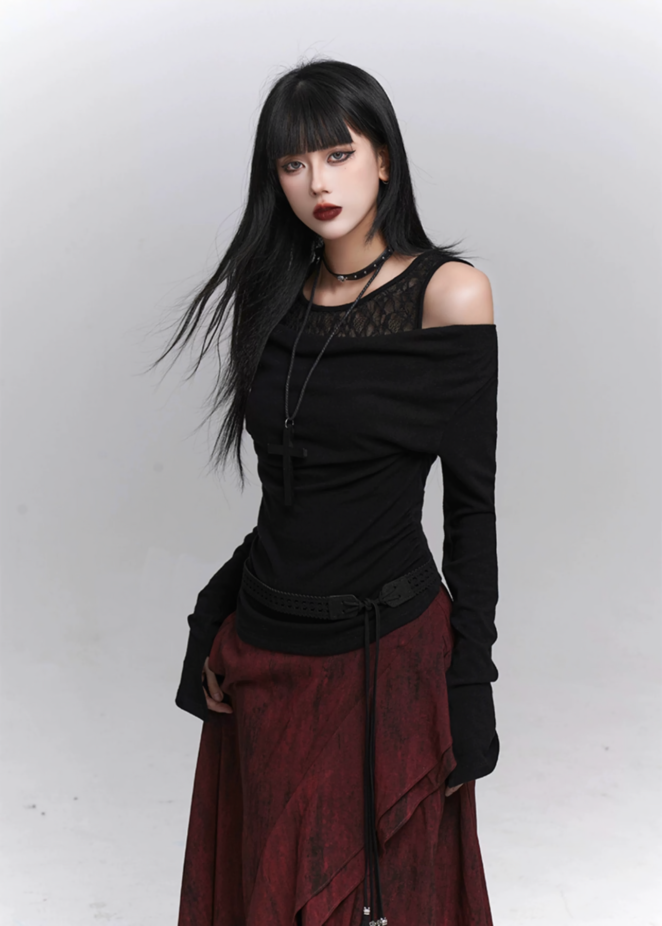 Gothic Rias Lace veil off-the-shoulder gothic top / lg1341 – EU4RIA