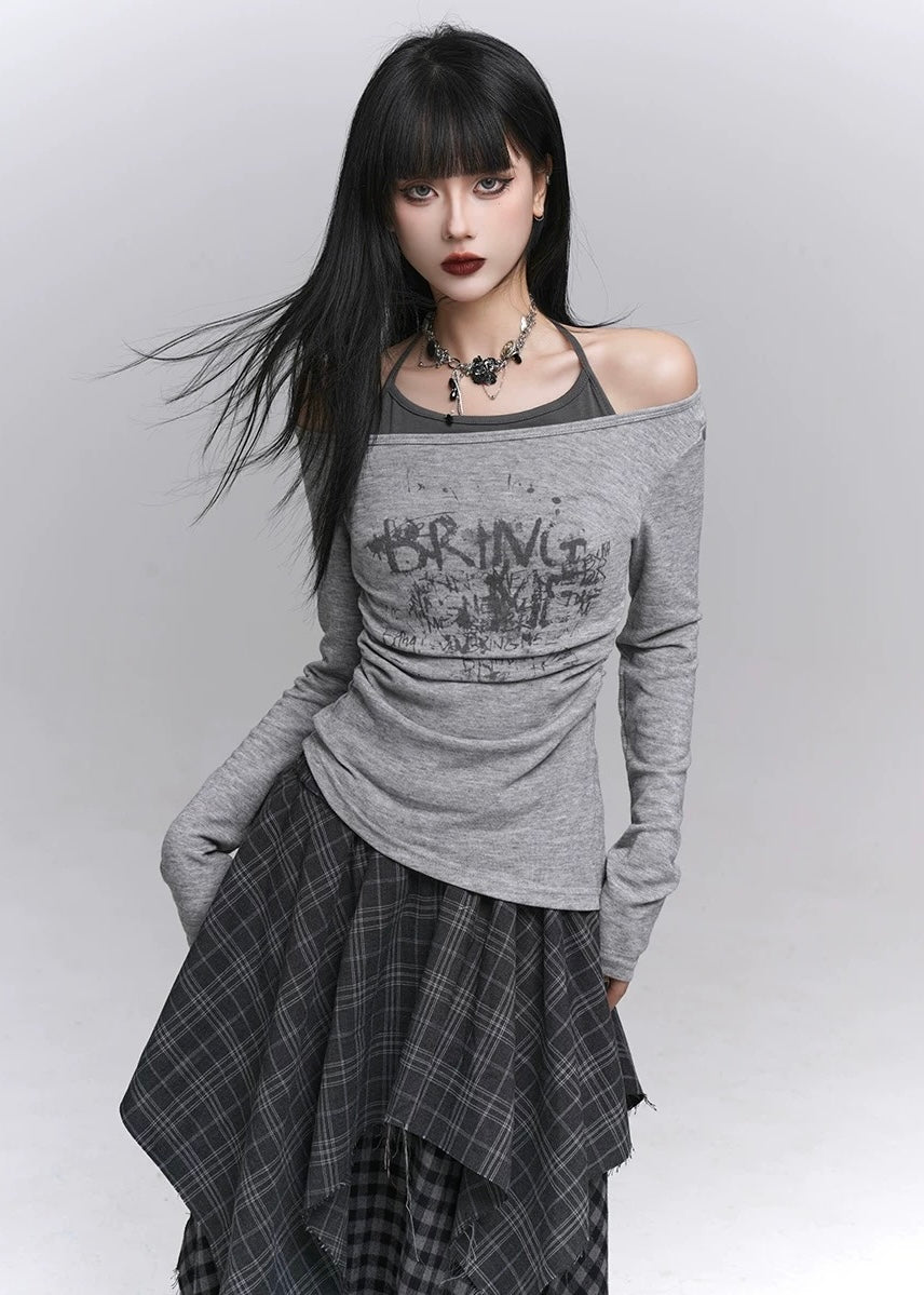 Layered Halter Neck Print Top / lg1357