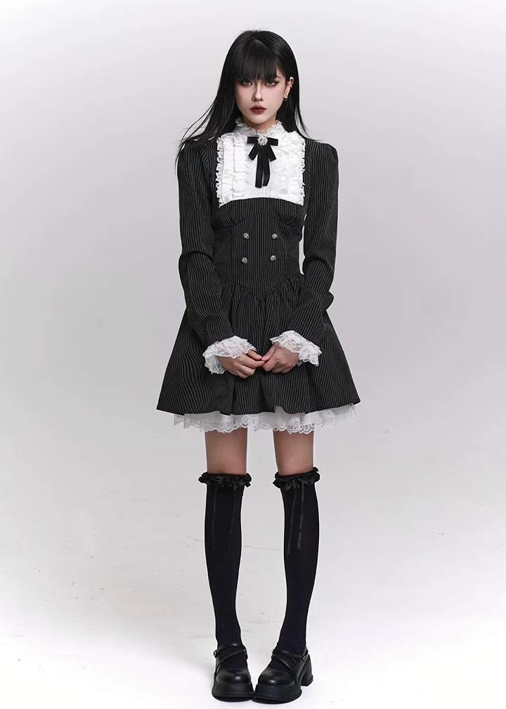 PINSTRIPE FRILL MINI ONE-PIECE / LG1450