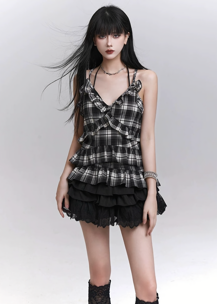 Twisted Check Lace-Up Cami / LG1306 