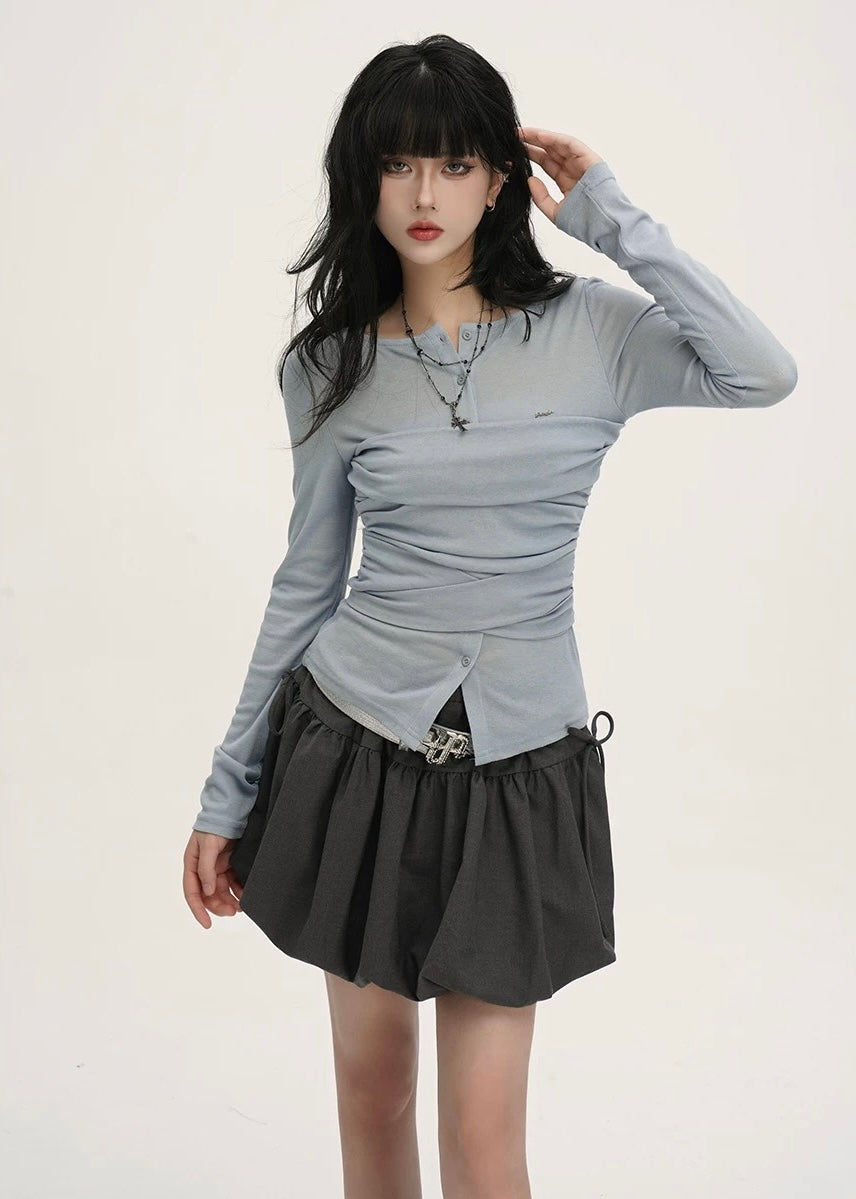 Henley Neck Drawstring Tops / LG1394