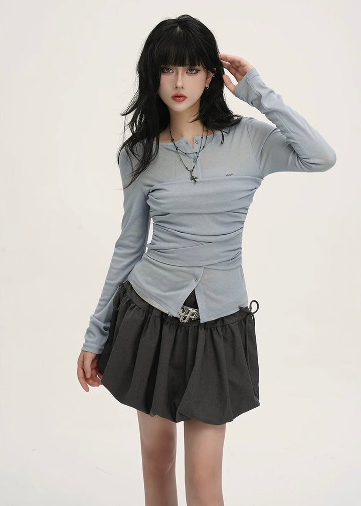 Henley Neck Drawstring Tops / LG1394