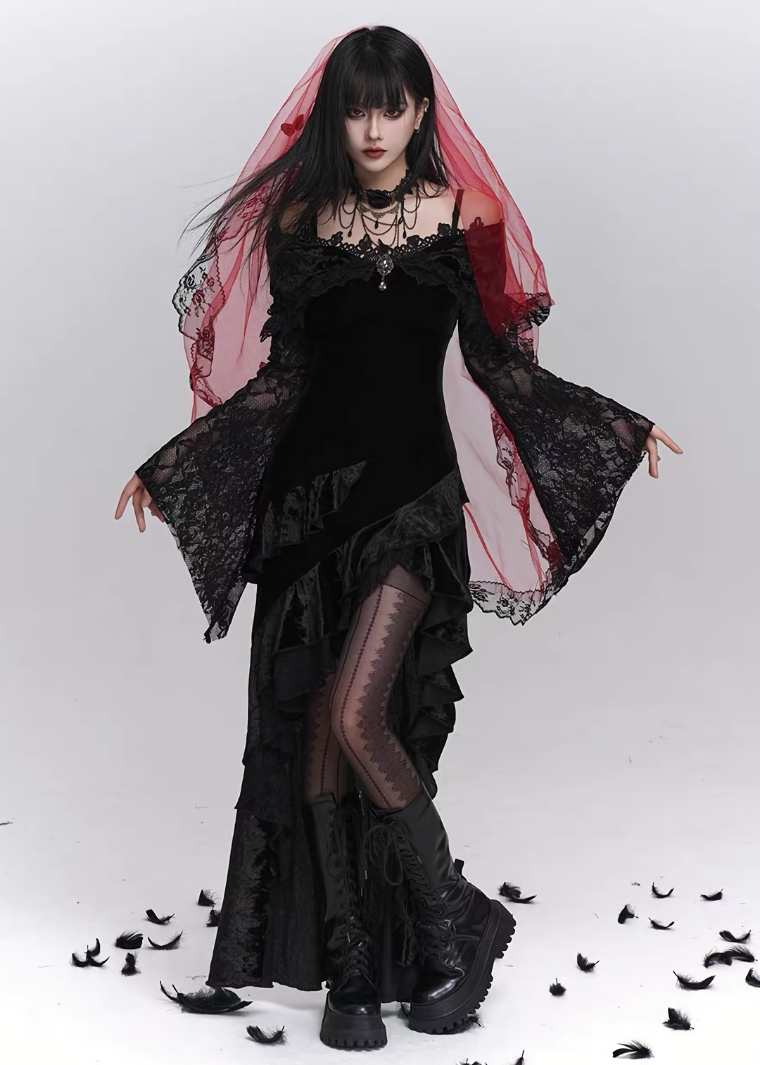 Velvet Lace Asymmetry Dress Gothic / LG1405