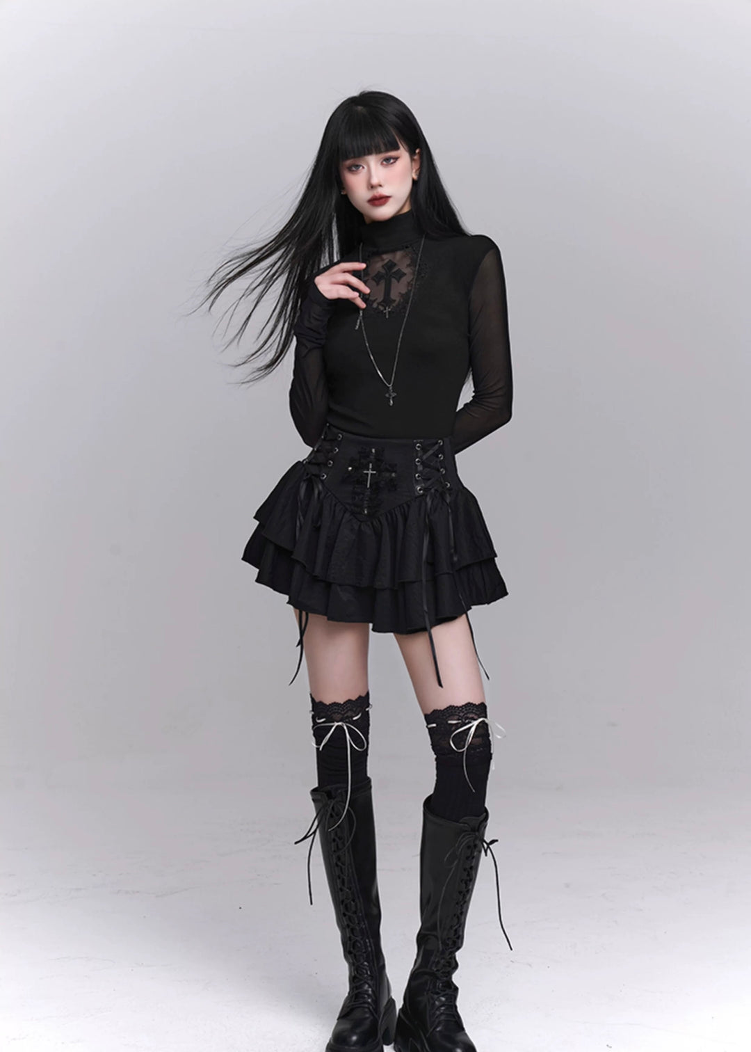 gothic cross lace slim fit / LG1232