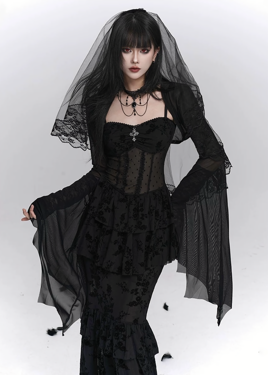 Nocturne Frill Dress & Shadow Sheer Cardigan / LG1408