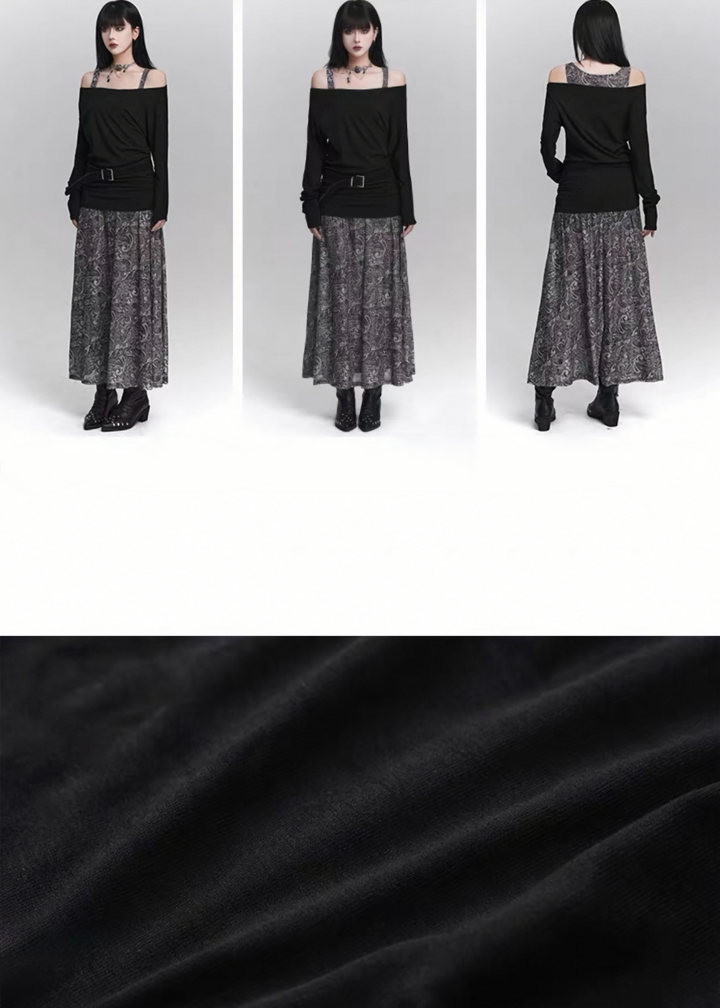 ASYMMETRY OFF-SHOULDER TOP &amp;amp; PAISLEY LONG SKIRT SET / LG1419_e4r