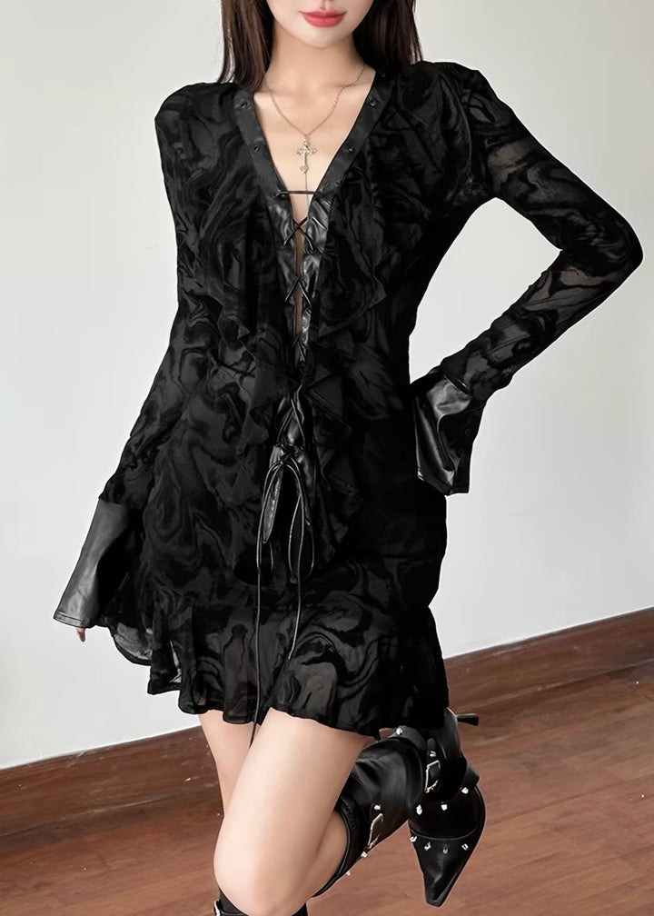 DARK LACE-UP BURNOUT DRESS / LG1658