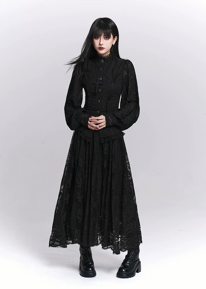 Black Jacquard Waist-Shaped Shirt / LG1520
